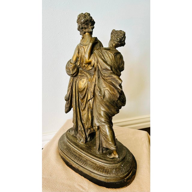 Wood Early 20th C Grecian Maiden Statue ‘Confidence’ in Patinated Spelter, Wood Base For Sale - Image 7 of 11