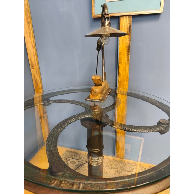 Glass Top Table with Cast Iron Industrial Iron Machine Legs, 2010s, Set of 3 For Sale - Image 11 of 18