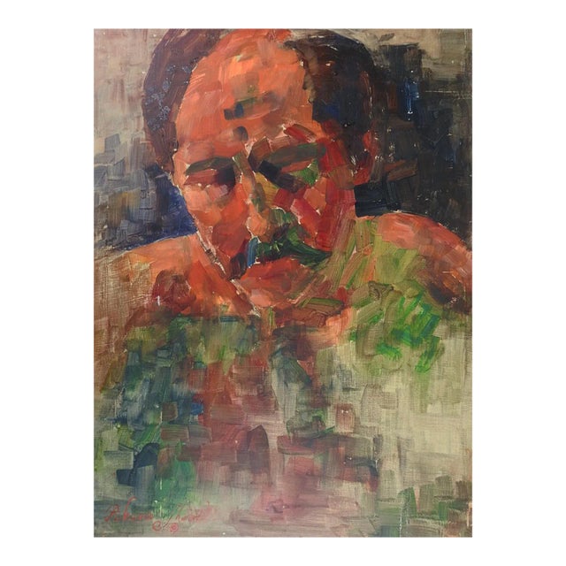 Vintage Late 20th Century Impressionist Portrait Man With Mustache Painting For Sale