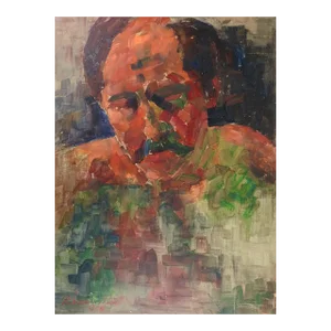 Vintage Late 20th Century Impressionist Portrait Man With Mustache Painting
