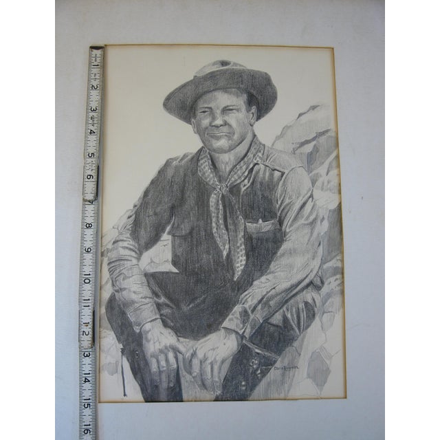 PENCIL DRAWING Western Cowboy Art Original Vintage Signed Daria Kingman For Sale - Image 6 of 10
