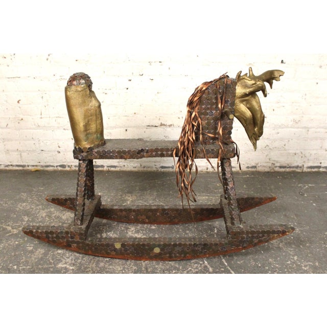 Wood Late 20th Century Handmade Penny Covered Rocking Horse For Sale - Image 7 of 8