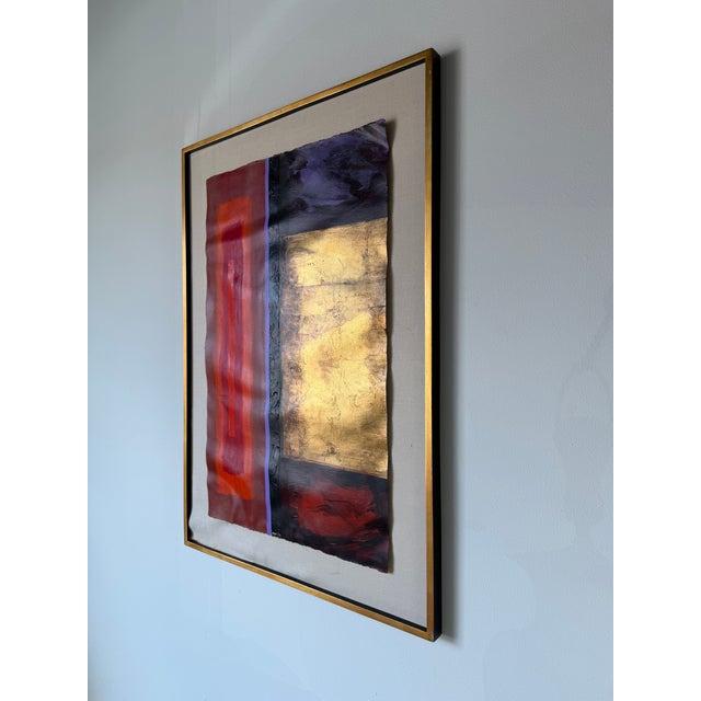 1980s Vintage Expressionist Geometric Abstract Acrylic on Paper Painting, Signed & Framed For Sale - Image 4 of 12