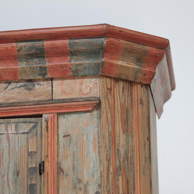 Large Rustic Farmhouse Folk Art Painted Bridal Cabinet dated 1806 For Sale - Image 15 of 18