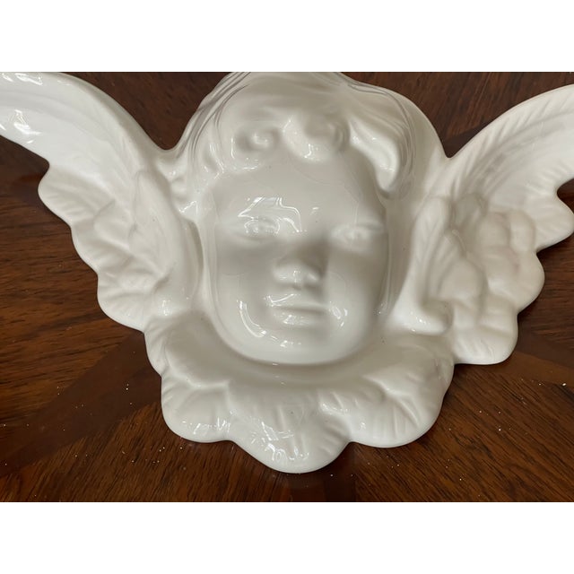 Shabby Chic 1960s Vintage Boho Hollywood Regency White Ceramic Angel Wall Sculpture For Sale - Image 3 of 4