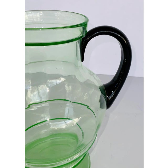Modern Large Vintage Green Czech Art Glass Pitcher For Sale - Image 3 of 5