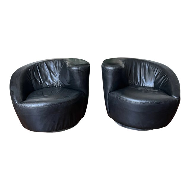 1970s Vladimir Kagan "Nautilus" Asymmetrical Swivel Chairs for Directional - Set of 2 For Sale