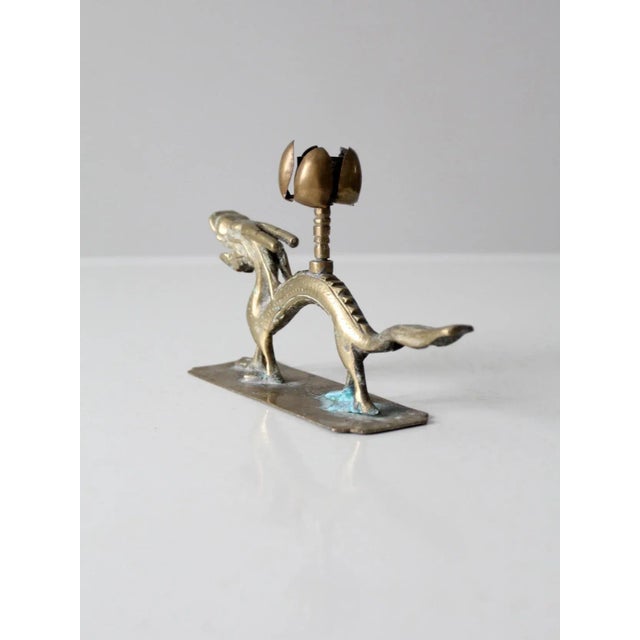 Metal Vintage Chinese Brass Dragon Candlestick Holder For Sale - Image 7 of 13
