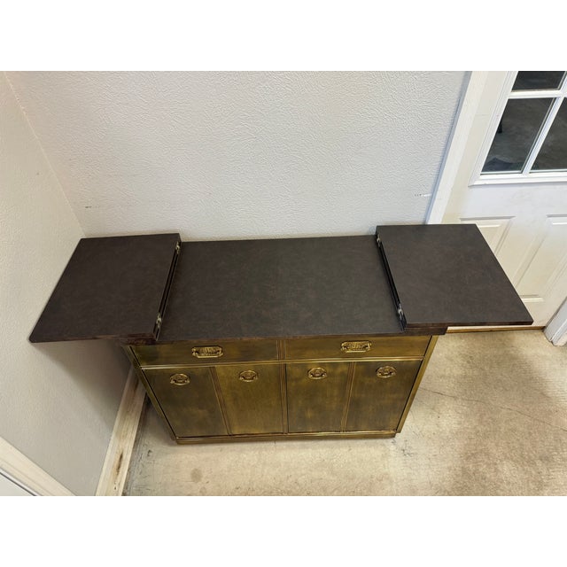 Mid-Century Modern Mastercraft Mid 20th Century Brass and Burled Elm Dry Bar Server For Sale - Image 3 of 10