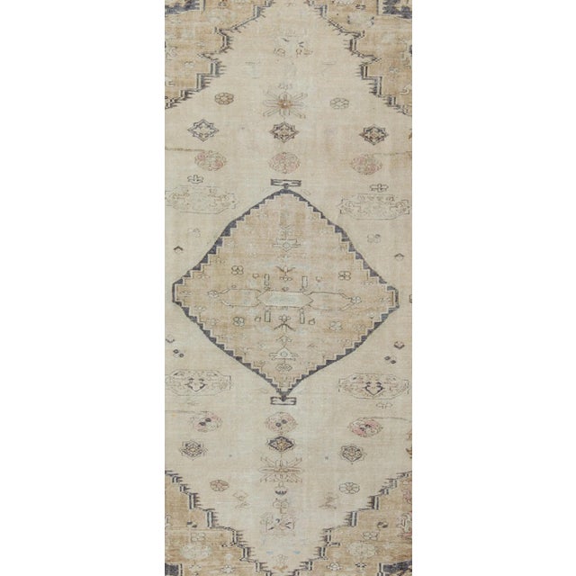 Cream and Taupe Midcentury Turkish Oushak Rug With Etched Medallion Design For Sale - Image 4 of 11