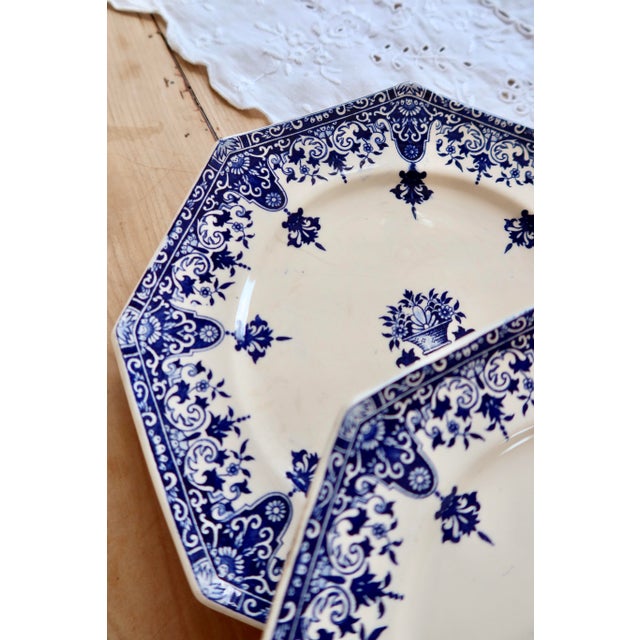 Ceramic Antique Longchamp Ironstone Dessert Plates by Rouen, 1890s, Set of 6 For Sale - Image 7 of 10