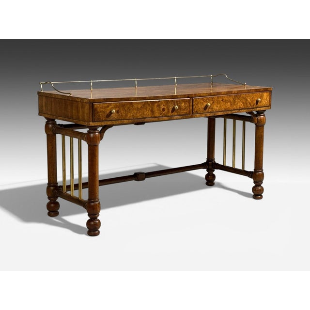 Mid-Century Modern Mastercraft Style, Hollywood Regency, Writing Desk, Burl, Brass, Usa, 1960s For Sale - Image 3 of 14
