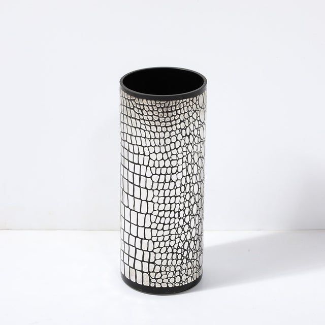 Silver Mid-Century Black Glass Vase With Sterling Silver Overlay Crocodile Motif For Sale - Image 8 of 11