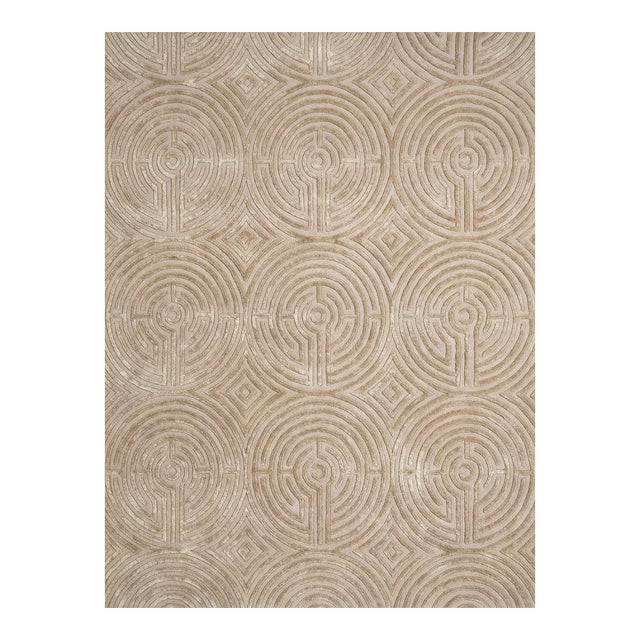 Lucca Hand-Tufted Maze Rug, Wheat Tan, 6x9 For Sale