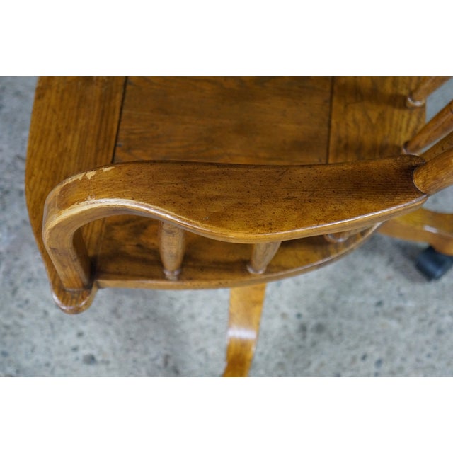Mid Century Oak Bentwood Windsor Barrel Back Swivel Bankers Office Desk Chair For Sale - Image 14 of 18