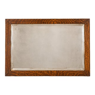 Antique Tiger Oak Beveled Mirror With Original Foxed Glass For Sale