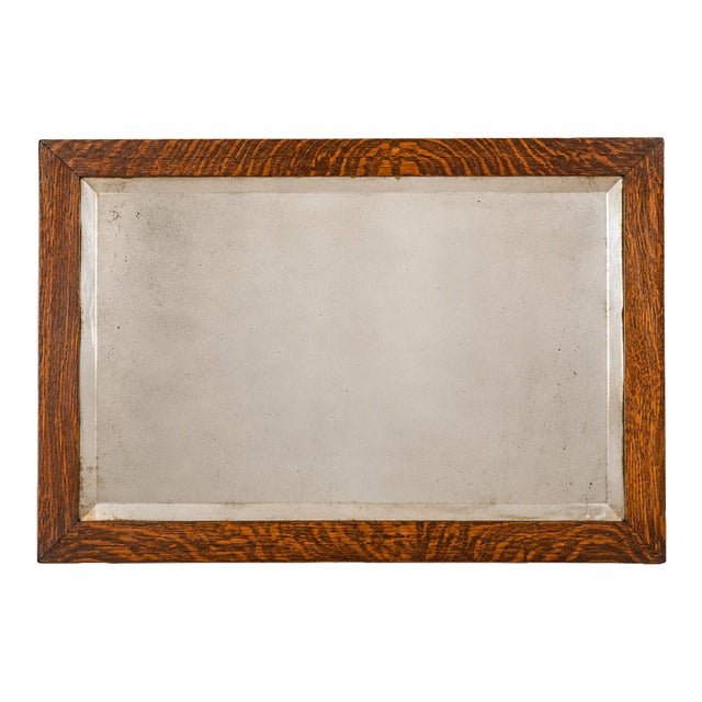 Antique Tiger Oak Beveled Mirror With Original Foxed Glass For Sale
