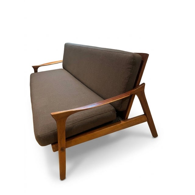 Mid-Century Modern Vintage Grey Parker Inspired Upholstered Sofa With Tall Legs For Sale - Image 3 of 9