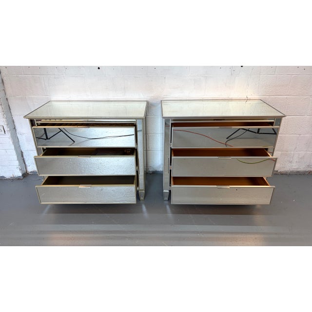 Glass Hollywood Regency Style Mirrored Three- Drawer Dressers, A Pair For Sale - Image 7 of 17