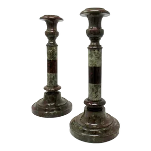 Pair English Cornish Serpentine Marble Candlesticks Attrib. John Murphy, 1850