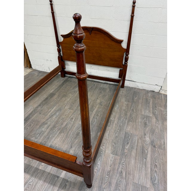 Vintage Convertible Queen or Full Size Colonial Revival Oak Four Poster Bed For Sale - Image 12 of 13