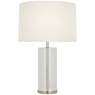 AERIN by Visual Comfort Signature Lineham 16" Cordless Accent Lamp in Crystal and Polished Nickel with Linen Shade For Sale