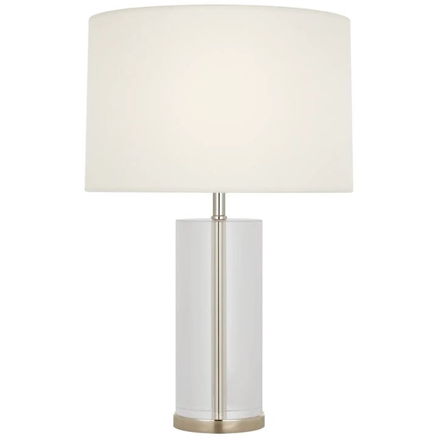 AERIN by Visual Comfort Signature Lineham 16" Cordless Accent Lamp in Crystal and Polished Nickel with Linen Shade For Sale