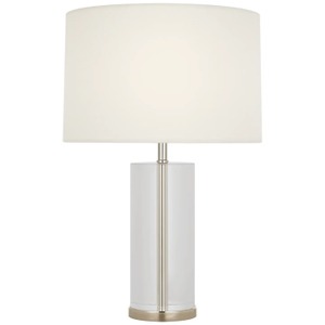 AERIN by Visual Comfort Signature Lineham 16" Cordless Accent Lamp in Crystal and Polished Nickel with Linen Shade