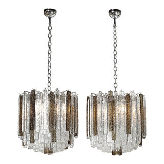 Pair of Mid-Century Modernist Hand-Blown Mottled Murano Glass Pendants by Venini For Sale