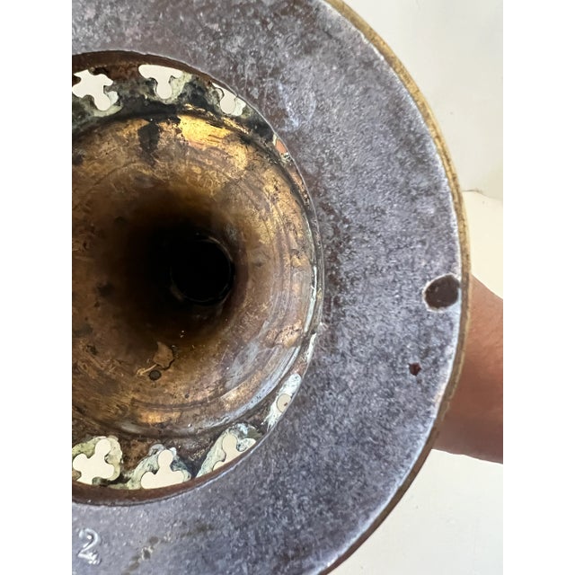 Early 20th Century Brass Metal Oil Lamp Glass Chimney Antique Wick For Sale - Image 10 of 13