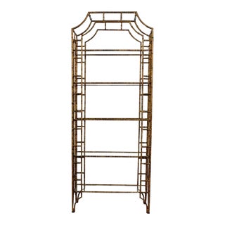 1950s Faux Bamboo Chinoiserie Style Etagere With Tortoiseshell Finish For Sale