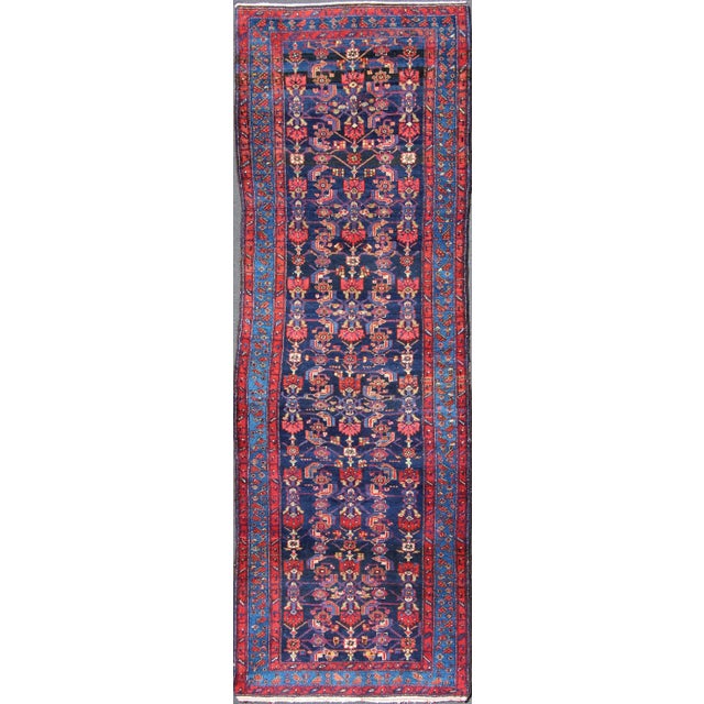 Geometric Design Hamedan Vintage Runner From Persia in Jewel Tones For Sale - Image 13 of 13