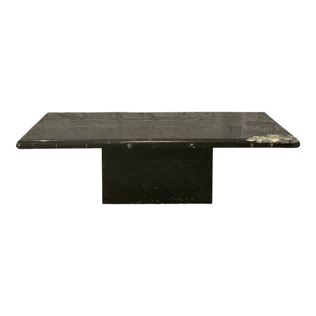1980s Vintage Nero Marquina Postmodern Black Marble Coffee Table For Sale