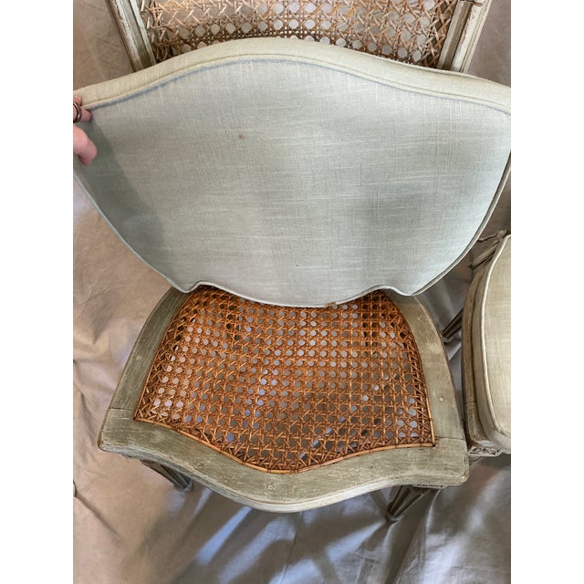 1980s Set of 5 French Louis XVI Style Caned Dining Chairs in Distressed Finish For Sale - Image 12 of 18