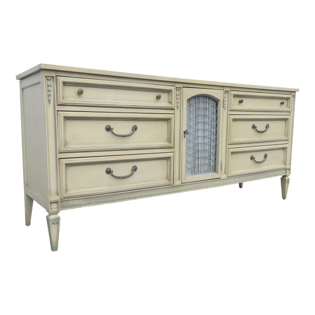 French Shabby Chic Painted Long Dresser Bathroom Vanity Tv Console For Sale