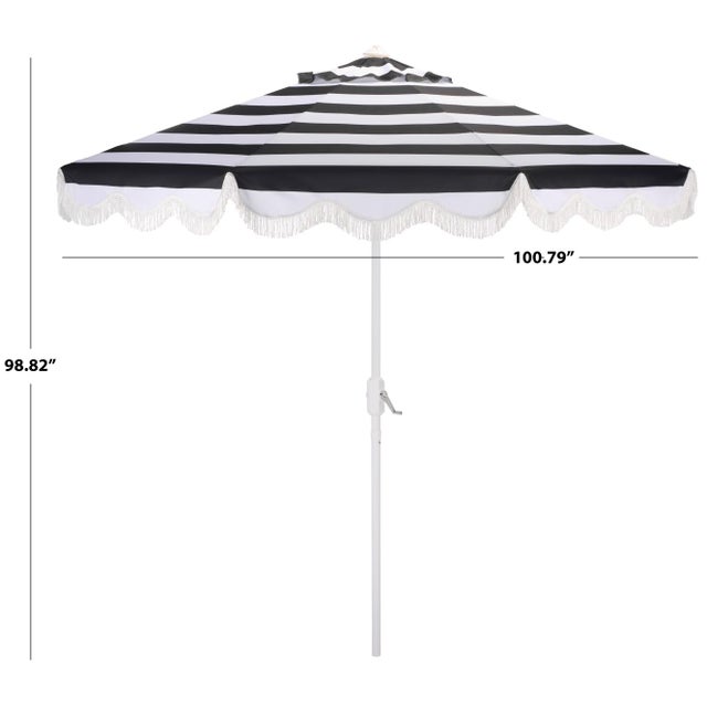 Modern Lucerna 9 Ft Crank Umbrella, Black Stripe/White Pole For Sale - Image 3 of 9