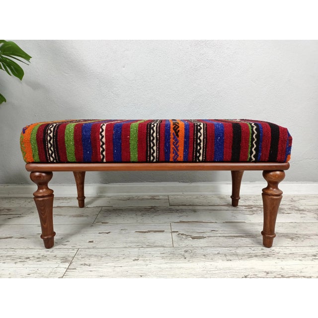 Ethnic Kilim Upholstered Bench For Sale - Image 10 of 10