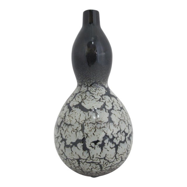 Japanese Studio Pottery Ikebana Double Gourd Crackle Vase Signed For Sale