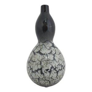 Japanese Studio Pottery Ikebana Double Gourd Crackle Vase Signed