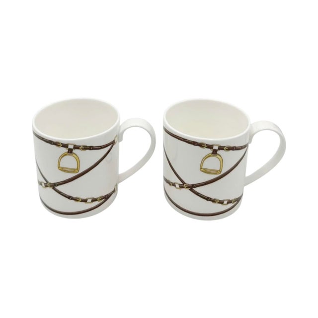 Contemporary Pair Ralph Lauren Bromley Equestrian Horsebit Mugs For Sale - Image 3 of 11