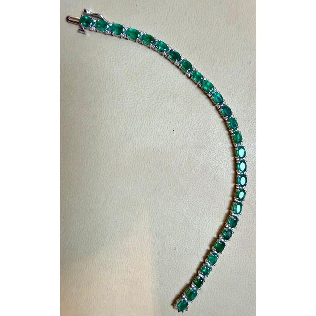 Green 14 Carat Natural Emerald Cocktail Tennis Bracelet 14 Karat White Gold For Sale - Image 8 of 8