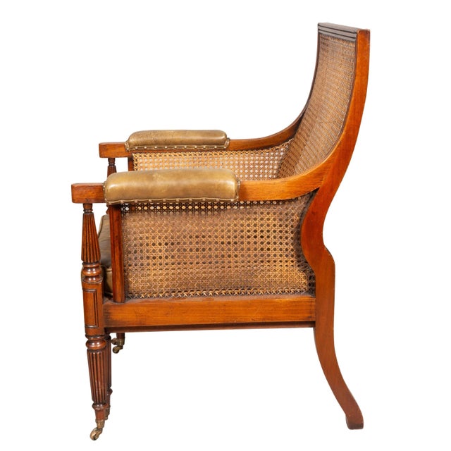 Regency Mahogany Caned Bergere And Ottoman For Sale - Image 9 of 12