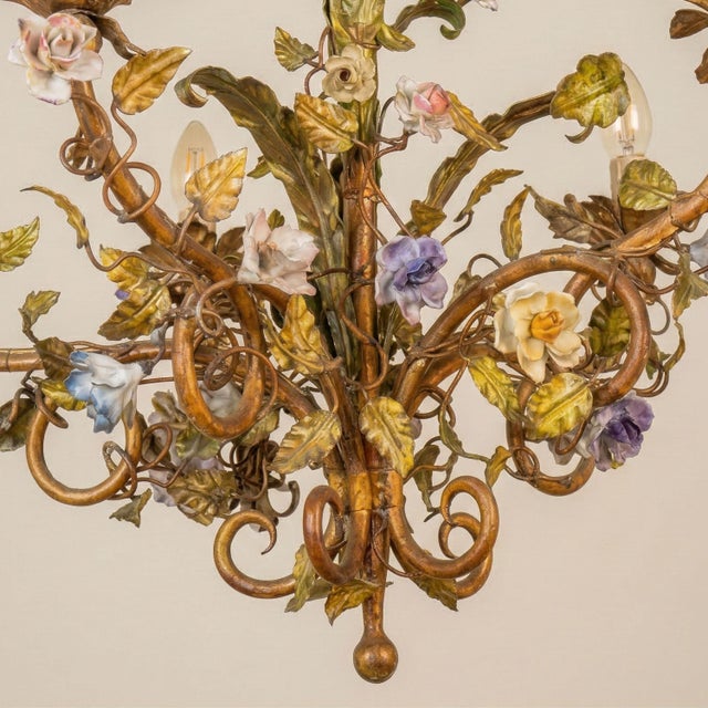 Louis XV Style Porcelain Flower Basket Chandelier, 1960s For Sale - Image 3 of 9