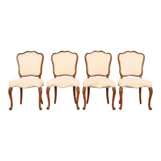 Romweber French Provincial Louis XV Carved Walnut Dining Chairs, Set of Four For Sale