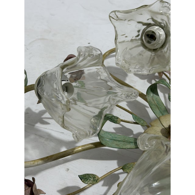 Metal 5-Light Ceiling Lamp in Decorated Wrought Iron and Murano Glass, 1980s. For Sale - Image 7 of 9