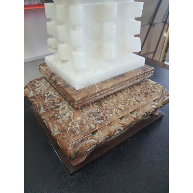 1980s Marbro Hand Carved Solid Alabaster White Lamp with Base For Sale In Detroit - Image 6 of 8