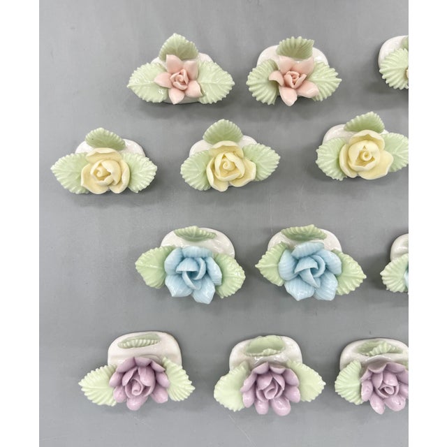 Ceramic Set of 18 Vintage Ardalt Porcelain Floral Place Card Holders – Pastel Flowers – Spring Entertaining / Cottagecore / Romantic Tabletop For Sale - Image 7 of 14