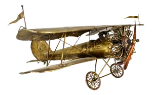 1970s Signed Brass Brutalist Bi-Plane Sculpture