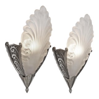 Pair of French Art Deco Wall Sconces by Marcel Hudry & Val Saint Lambert 1920 France - 2 Pairs Available For Sale