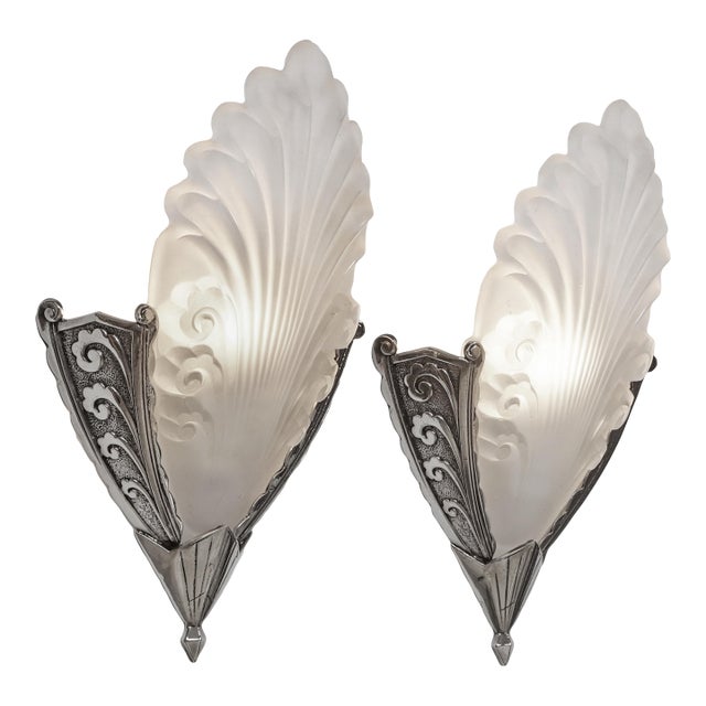 Pair of French Art Deco Wall Sconces by Marcel Hudry & Val Saint Lambert 1920 France - 2 Pairs Available For Sale